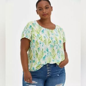 Torrid Abbey Georgette Button Back Blouse Womens 3XL Cactus Print Spring